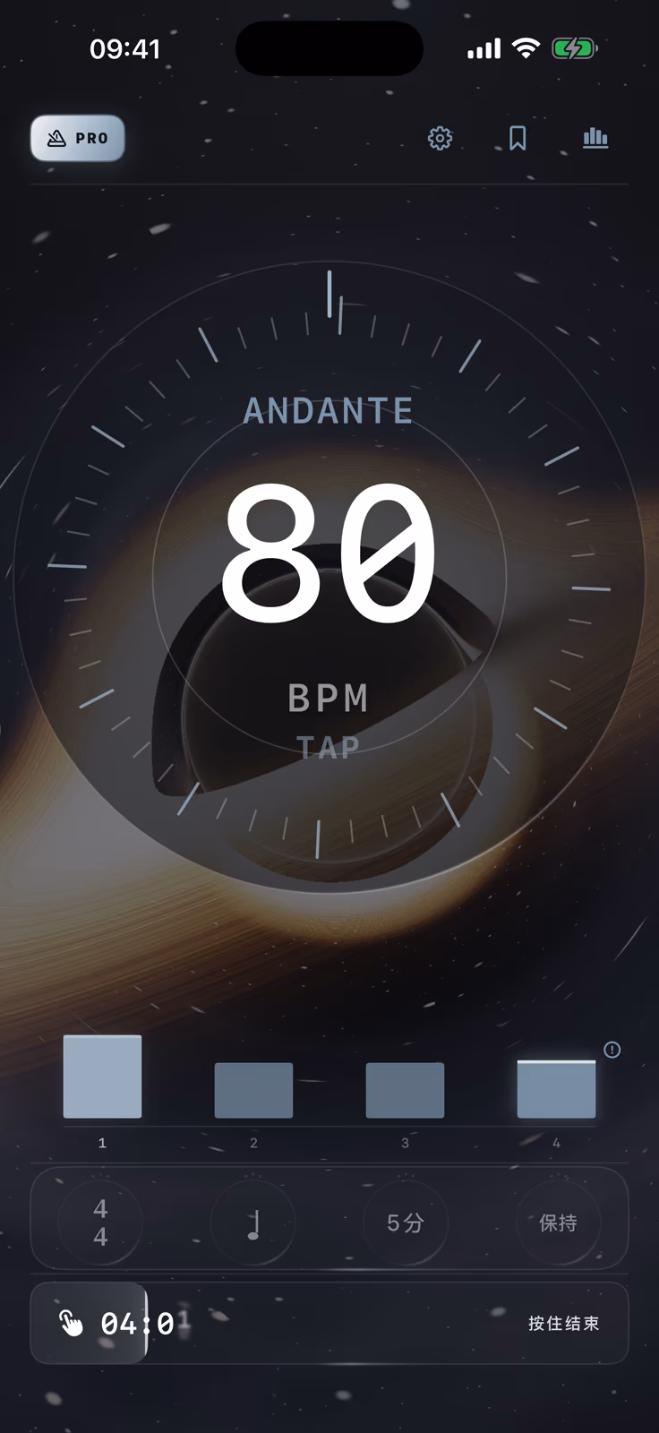 律动星节拍器的卡冈图亚主页主题,中央显示 80 BPM